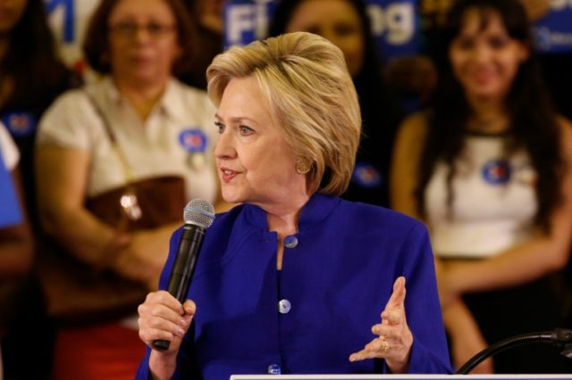 Democratic presidential candidate Hillary Clinton speaks at a campaign rally, June 1, 2016