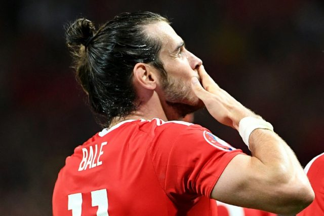 Wales' forward Gareth Bale celebrates scoring his team's third goal on June 20, 2016