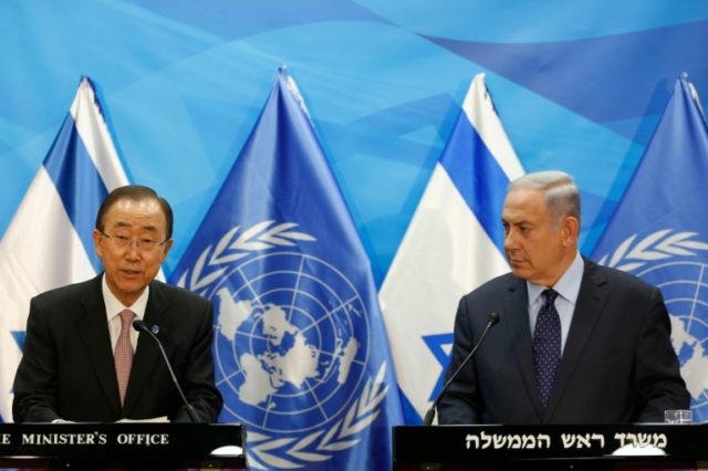 Israeli Prime Minister Benjamin Netanyahu (right) with UN chief Ban Ki-moon in Jerusalem on June 28, 2016
