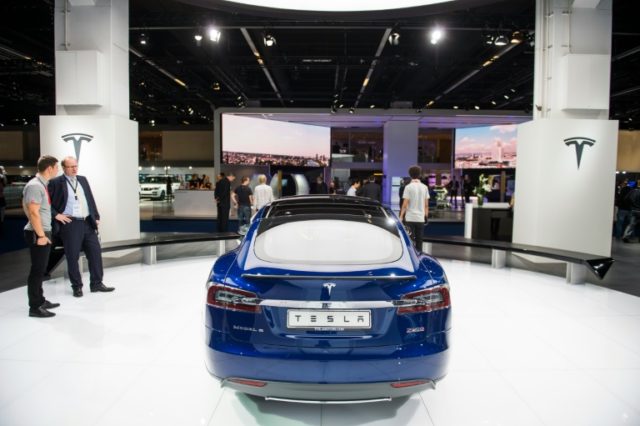 The Model S of US electric cars manufacturer Tesla Motors is seen during a press day in Fr
