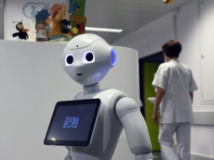 The robot Pepper during a press conference oat the CHR Citadel hospital centers of Liege on June 13, 2016