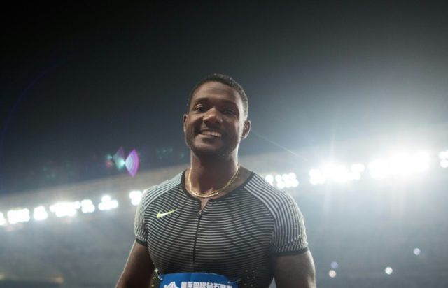 Justin Gatlin of the US reacts after competing in the 100m Men race at the Shanghai Diamon