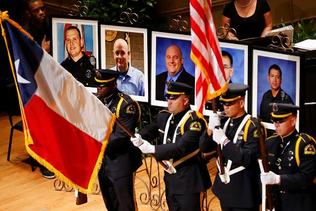 Memorial Service for five Dallas-area police officers killed in an ambush attack during a Black Lives Matter protest. (AP Photo)