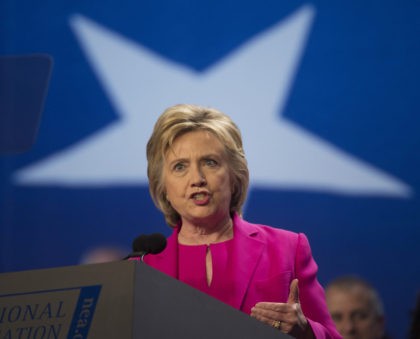 Democratic presidential candidate Hillary Clinton addresses the The National Education Ass