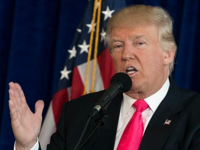 Republican presidential candidate Donald Trump speaks during a news conference at Trump Na