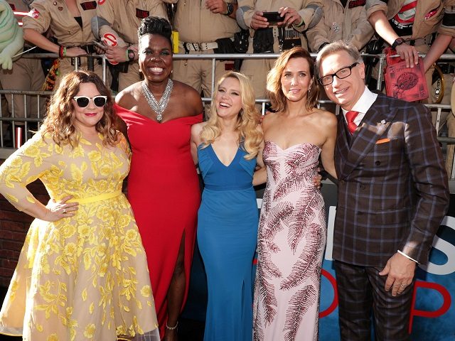 Melissa McCarthy, Leslie Jones, Kate McKinnon, Kristen Wiig, and Paul Feig are seen at the Los Angeles Premiere of Columbia Pictures' Ghostbusters at TCL Chinese Theatre on Saturday, July 9, 2016, in Los Angeles. (Photo by Eric Charbonneau/Invision for Sony/AP Images)