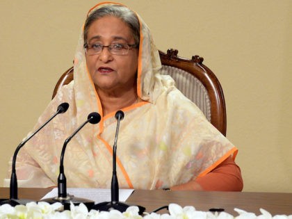In this photograph received from the Prime Minister's Office on July 2, 2016, Bangladeshi Prime Minister Sheikh Hasina delivers a television address to the nation almost 24 hours after armed attackers stormed an upscale restaurant in a bloody siege. RESTRICTED TO EDITORIAL USE - MANDATORY CREDIT "AFP PHOTO / Prime …
