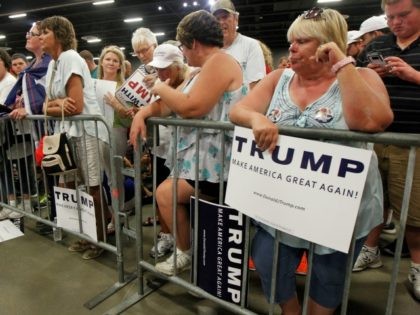 Campaign supporters wait to see Republican Presidential candidate Donald Trump before a ca