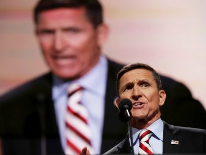 Gen. Michael Flynn delivers a speech on the first day of the Republican National Convention on July 18, 2016 at the Quicken Loans Arena in Cleveland, Ohio. An estimated 50,000 people are expected in Cleveland, including hundreds of protesters and members of the media. The four-day Republican National Convention kicks …