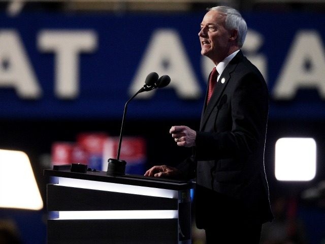 Gov. Asa Hutchinson (R-AR) delivers a speech on the second day of the Republican National