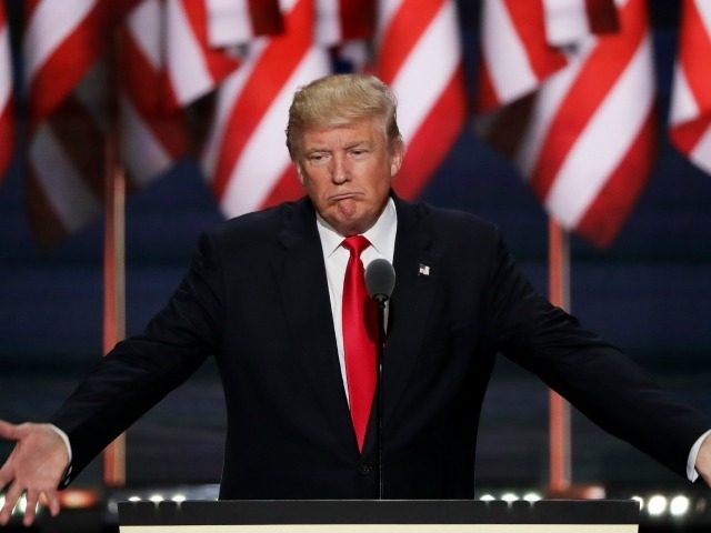 : Republican presidential candidate Donald Trump delivers a speech during the evening sess