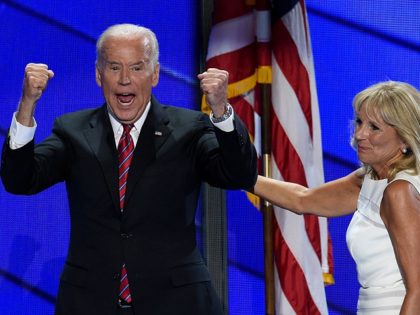 US Vice President Joe Biden and his wife Dr. Jill Biden exit the stage following the Vice
