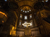 The interior of the Hagia Sophia's dome showing the Madonna and Child in the center. The Islamic panels were added centuries later after the Muslim conquest of the city. (Photo by Chris McGrath/Getty Images)
