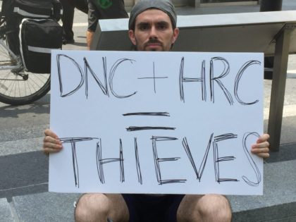 DNC Protest Sign (Joel Pollak / Breitbart News)
