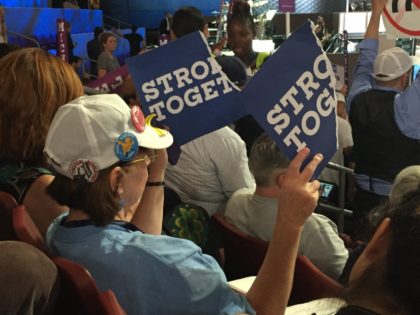 Bernie Sanders protesters inside Democratic Convention (Joel Pollak / Breitbart News)