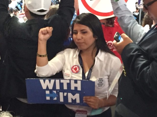 Sanders supporter at DNC (Joel Pollak / Breitbart News)