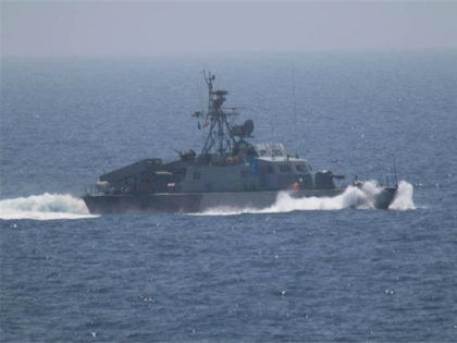 One of the five military vessels from Iran's Revolutionary Guard Corps that approached a U.S. warship hosting one of America's top generals on a day trip through the Strait of Hormuz is pictured in this July 11, 2016 handout photo. U.S. Navy/Handout via REUTERS