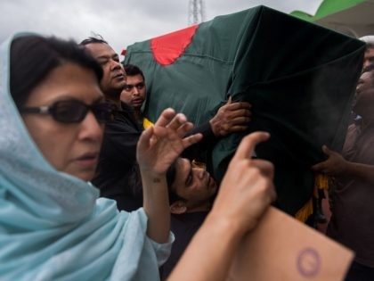 Relatives of a Bangladeshi police officer who was killed during a bloody siege carry his coffin during a memorial service in Dhaka on July 4, 2016. Bangladesh said July 3 the attackers who slaughtered 20 hostages at a restaurant on July 1 were well-educated followers of a homegrown militant outfit …