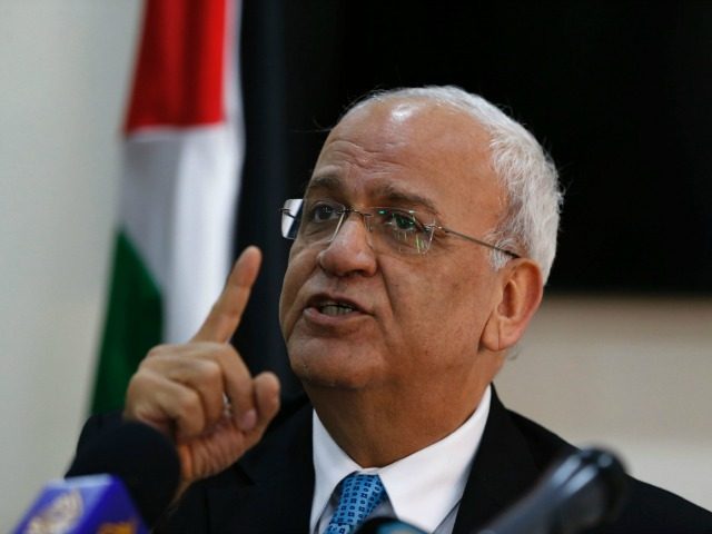 Palestinian chief negotiator, Saeb Erekat, speaks to journalists during a press conference in the West Bank city of Ramallah, on July 4, 2016. / AFP / ABBAS MOMANI (Photo credit should read ABBAS MOMANI/AFP/Getty Images)