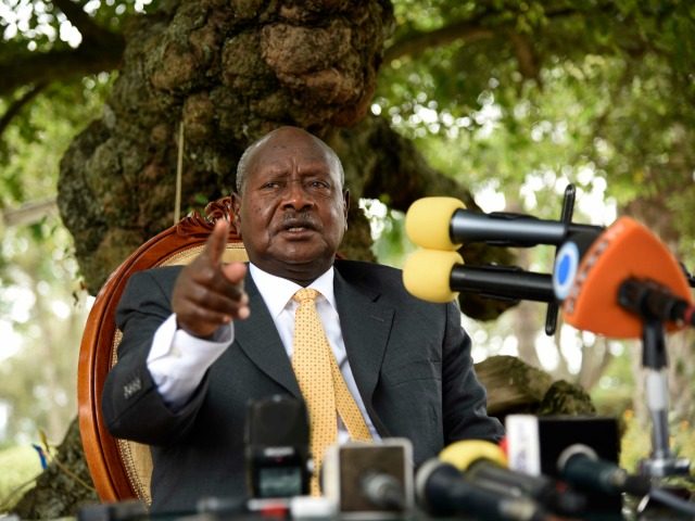 Newly re-elected president Yoweri Museveni, in power since three decades, gestures as he s