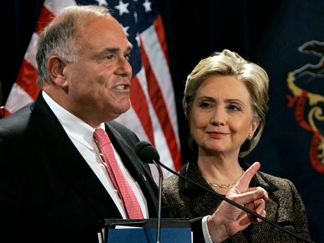 Pennsylvania Gov. Ed Rendell points towards Democratic presidential hopeful, Sen. Hillary