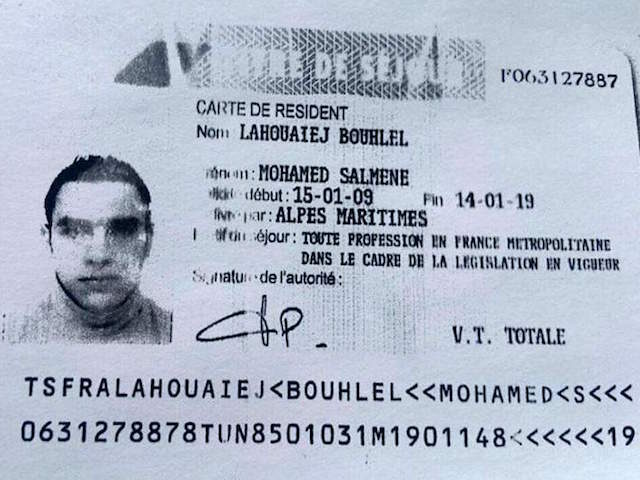 TOPSHOT - This image obtained by AFP on July 15, 2016 from a French police source shows a reproduction of the residence permit of Mohamed Lahouaiej-Bouhlel, the man who rammed his truck into a crowd celebrating Bastille Day in Nice on July 14. The attacker, Mohamed Lahouaiej-Bouhlel, a 31-year-old dual …