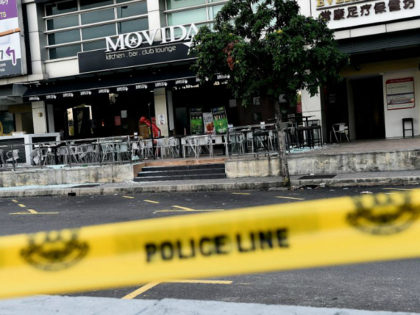 A general view of the site of a grenade attack at a restaurant in Puchong district outside of Kuala Lumpur on June 28, 2016. Eight people were injured after a hand grenade was thrown at a restaurant in Malaysia's central Selangor state, police said, citing business rivalry rather than terrorism …