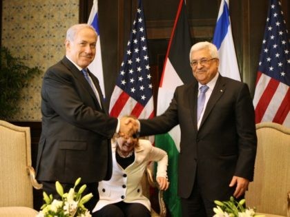 In this handout image supplied by the Office of the Palestinian President, President Mahmoud Abbas and Israeli Prime Minister Benjamin Netanyahu attend a meeting as leaders gather for the second round of Israeli/Palestinian peace talks, on September 14, 2010 in Sharm El-Sheikh, Egypt.