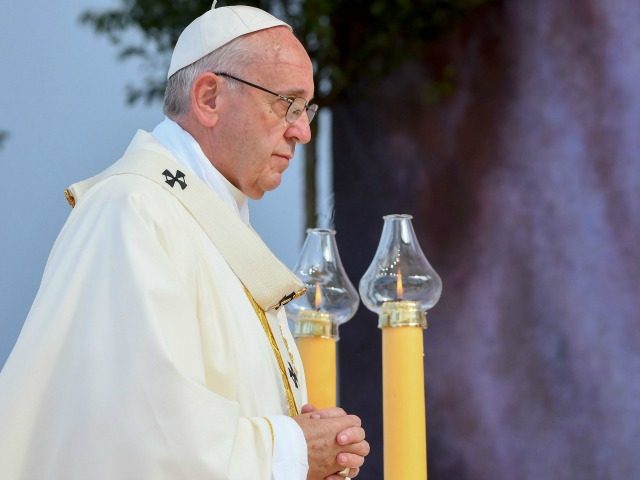 Pope Francis conducts a mass at the Campus Misericordiae (Field of Mercy) in Brzegi, near
