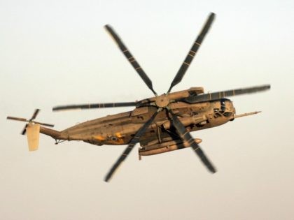 An Israeli air force CH-53 Sea Stallion heavy-lift transport helicopter (also known as the
