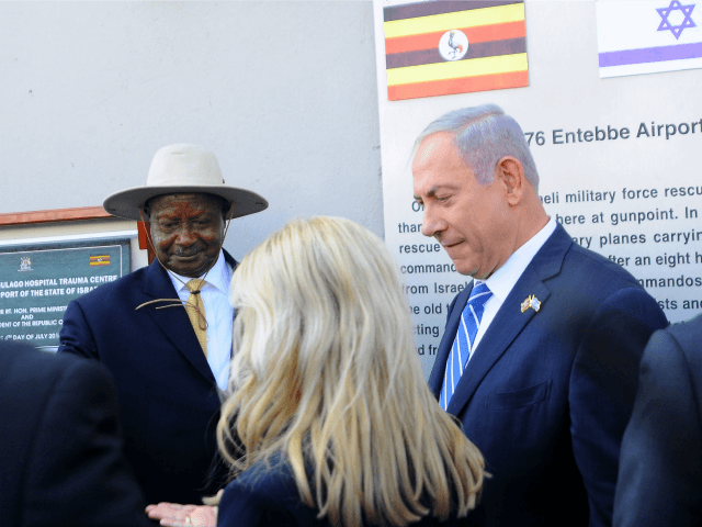 Ugandan President Yoweri Museveni and Israeli Prime Minister Benjamin Netanyahu attend an