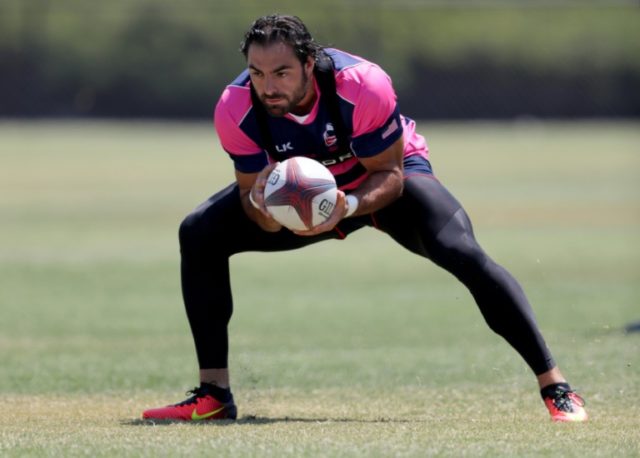 USA Rugby hopeful Nate Ebner catches a ball during a training session at the Olympic Train