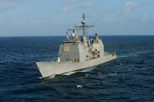 The Aegis cruiser USS San Jacinto (CG 56) operates under its own power on October 15, 2012