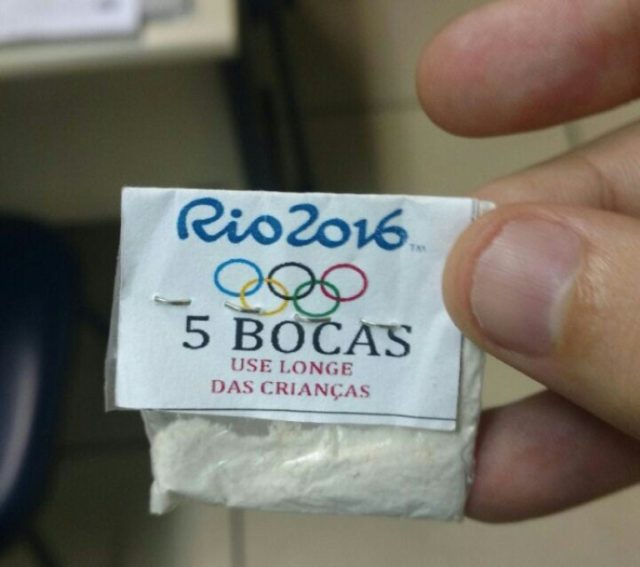 Asmall package of cocaine with the logo of the Rio 2016 Olympic Games seized to a drug dea
