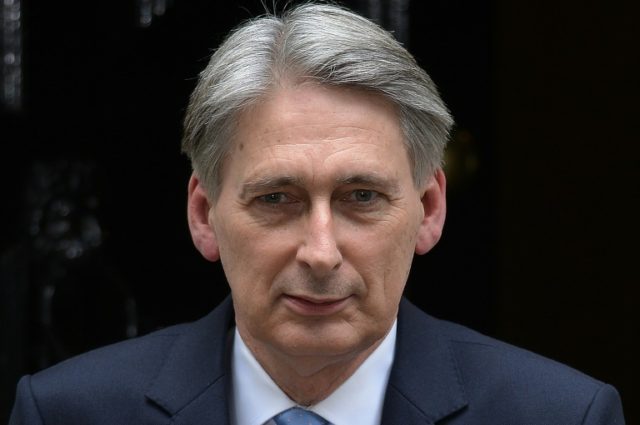 Newly appointed Chancellor of the Exchequer Philip Hammond is pictured outside of 11 Downi