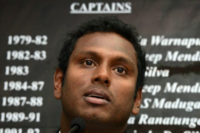 Sri Lanka's cricket team captain Angelo Mathews addresses a press conference in Colombo on