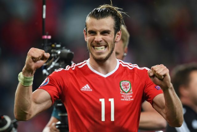 Wales forward Gareth Bale celebrates after the Euro 2016 quarter-final football match betw