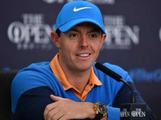 Northern Ireland's Rory McIlroy speaks to members of the media at a press conference ahead