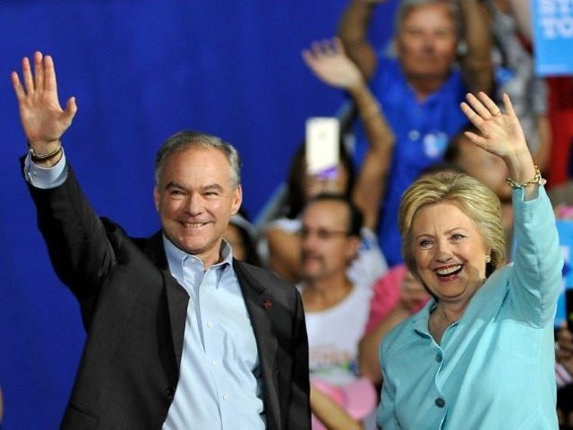 US Democratic presidential candidate Hillary Clinton and running mate Tim Kaine greet supp