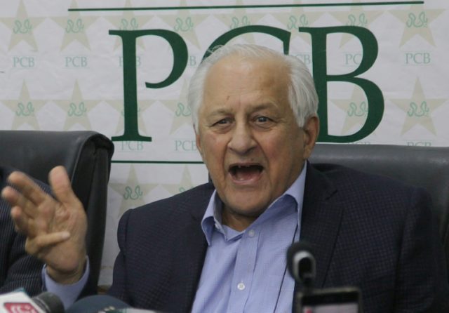 Pakistan Cricket Board (PCB) Chairman Shaharyar Khan speaks during a press conference in L