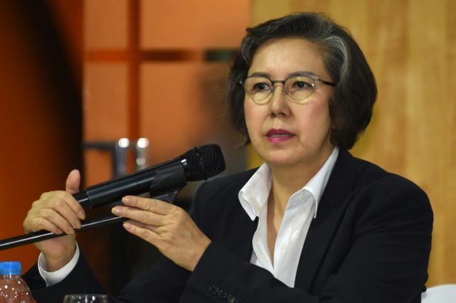 United Nations Special Rapporteur on Human Rights Yanghee Lee, speaks at a press conferenc