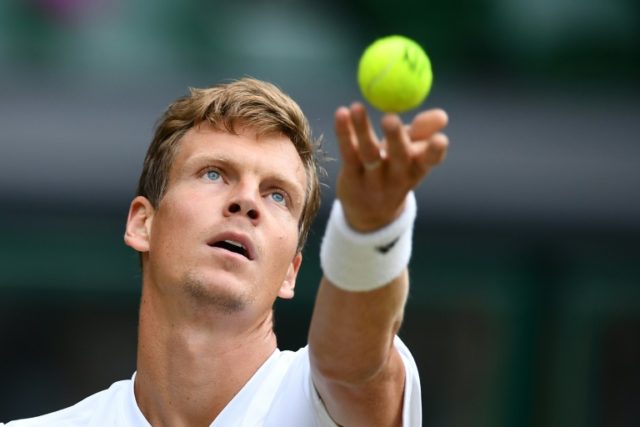 Czech Republic's Tomas Berdych serves during the Wimbledon Championships, on July 8, 2016
