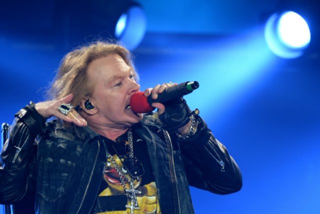 US singer Axl Rose performing on stage with Australian band AC/DC on May 13, 2016 in Marse