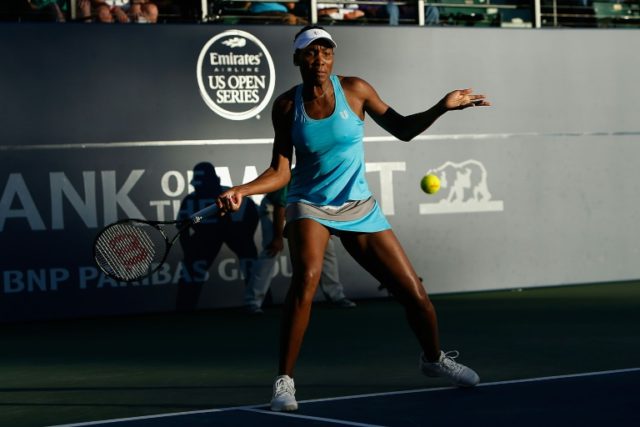 Venus Williams of the US competes against compatriot CiCi Bellis during their Bank of the