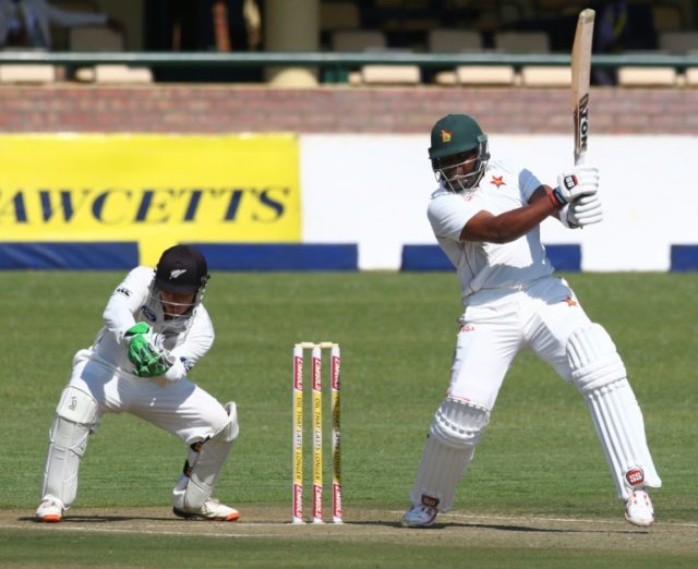 Zimbabwe batsman Hamilton Masakadza bats against New Zealand in the first Test in Bulawayo