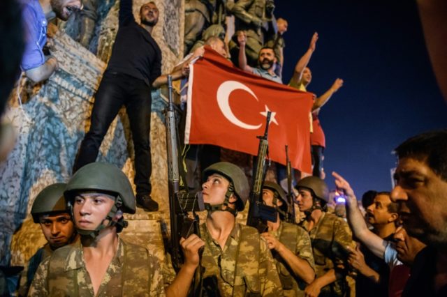 Turkish solders at Taksim square as people protest against the military coup in Istanbul o