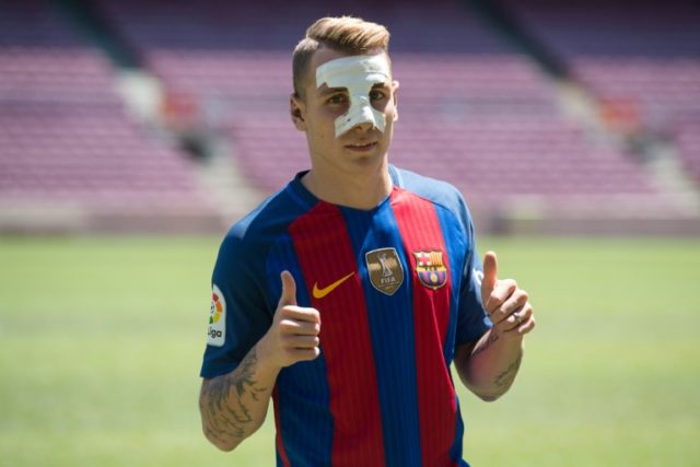 Barcelona's new player French defender Lucas Digne joined the club from Paris Saint-Germai