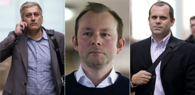 Former Barclays employees (L-R) Jay Merchant, Jonathan Mathew and Alex Pabon were found gu