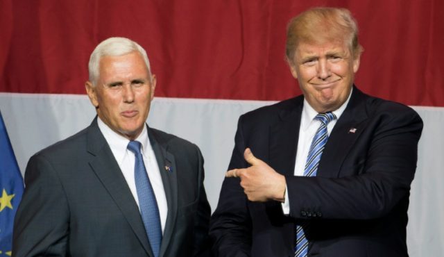 US Republican presidential candidate Donald Trump (right) and Indiana Governor Mike Pence