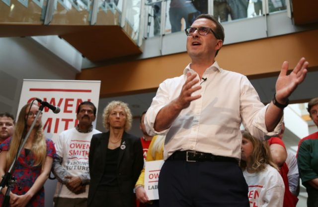 Labour MP Owen Smith speaks during his campaign launch near Cardiff in south Wales, on Jul